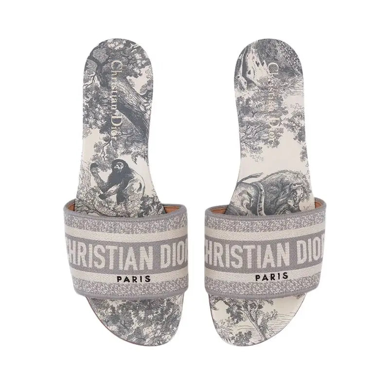 Dior Wmns DWay Slide 'Gray Embroidered Cotton'