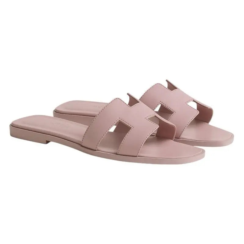 HERMES Box Calfskin Oran Sandals Rose Pale