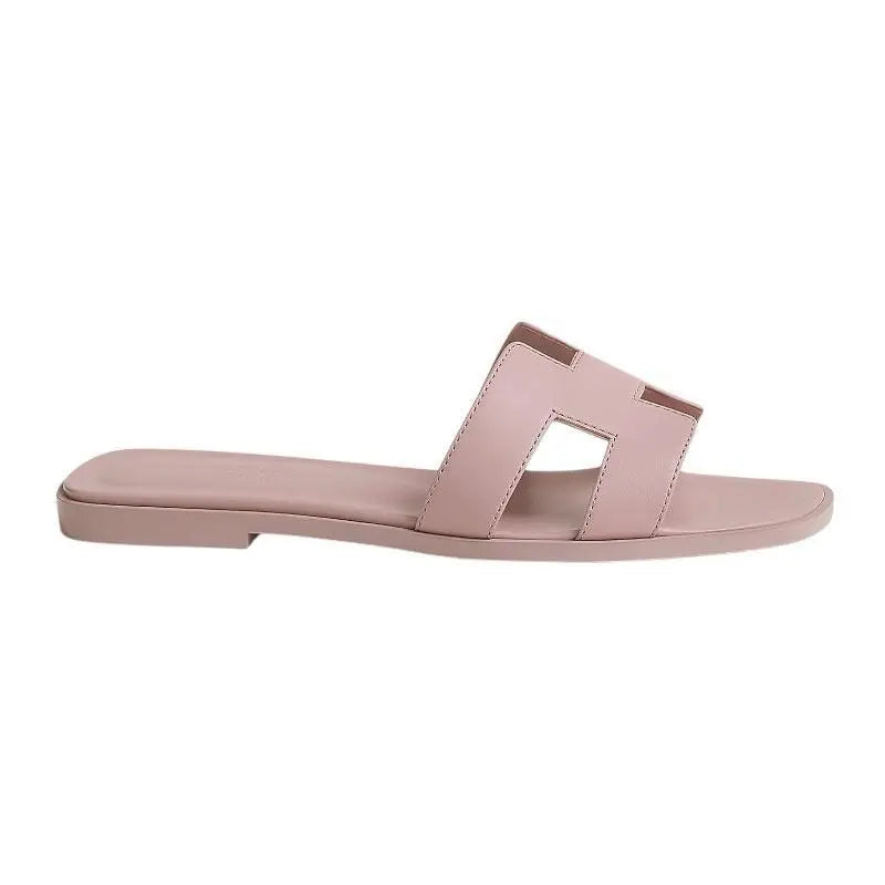 HERMES Box Calfskin Oran Sandals Rose Pale