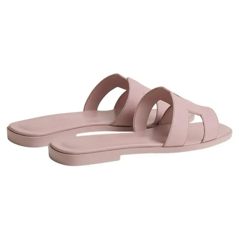 HERMES Box Calfskin Oran Sandals Rose Pale