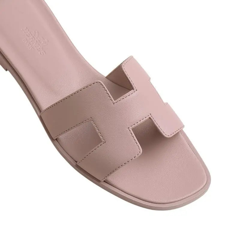 HERMES Box Calfskin Oran Sandals Rose Pale