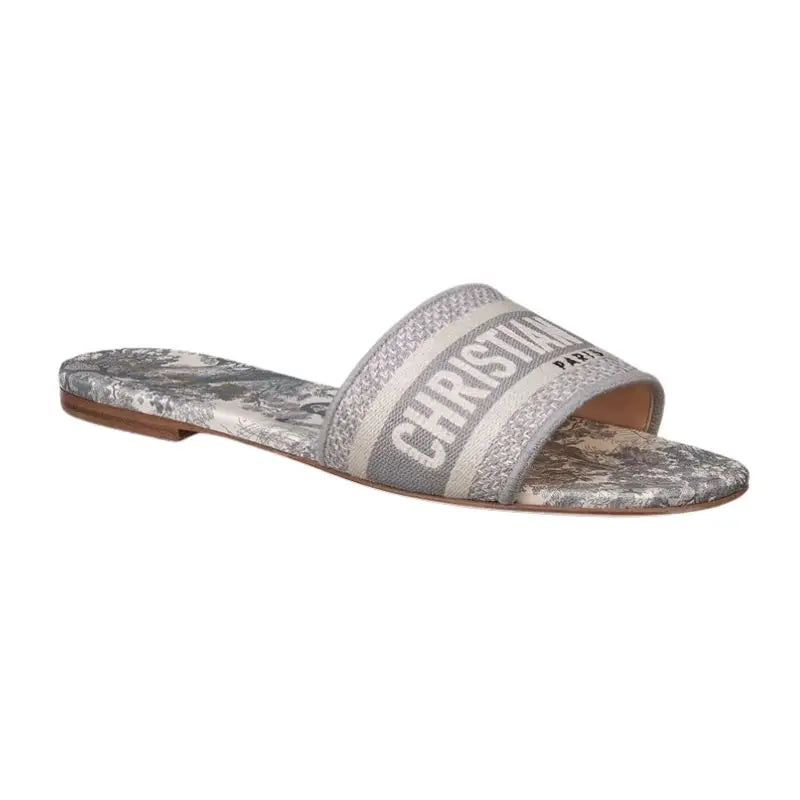 Dior Wmns DWay Slide 'Gray Embroidered Cotton'