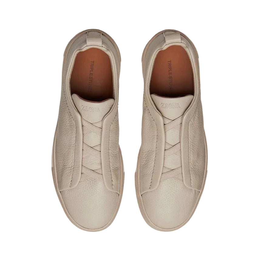 ZEGNA BEIGE DEERSKIN TRIPLE STITCH SNEAKERS