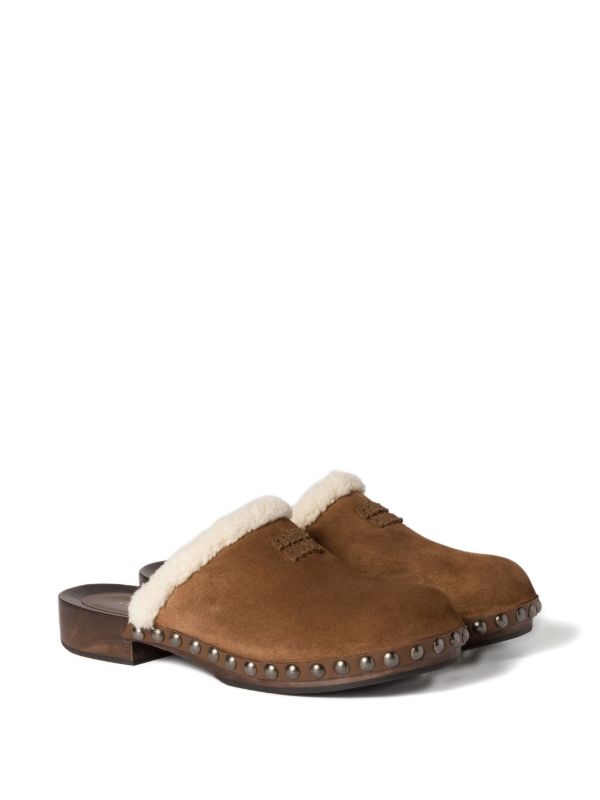 Miu Miu shearling-lined suede clogs in brown