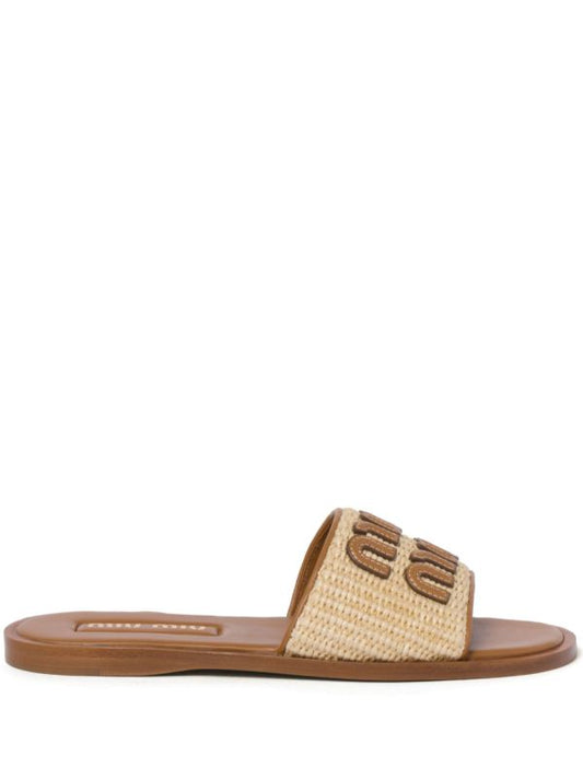 Miu Miu logo-patch raffia slides