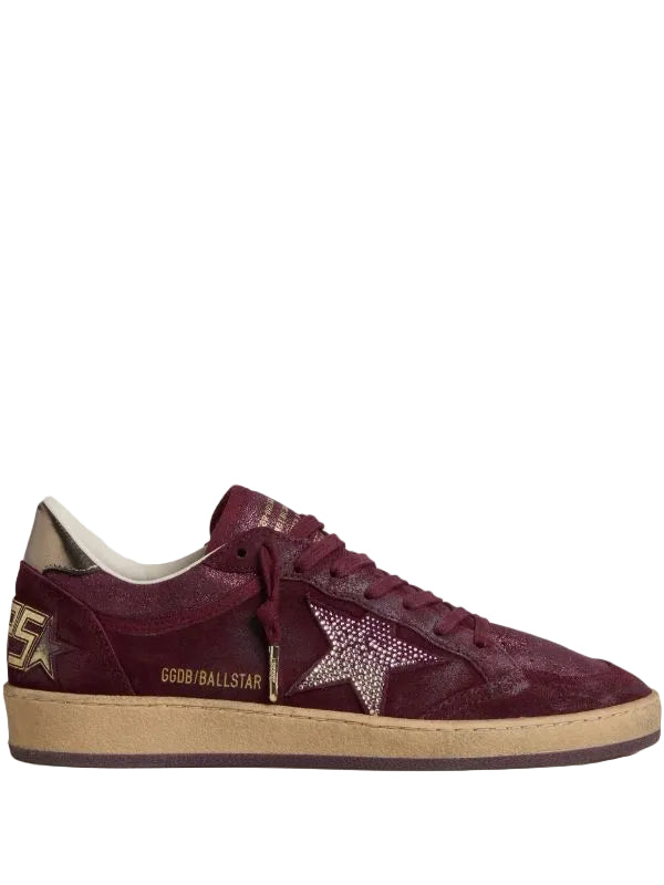 Ball Star in burgundy suede with crystal star and metallic leather heel tab